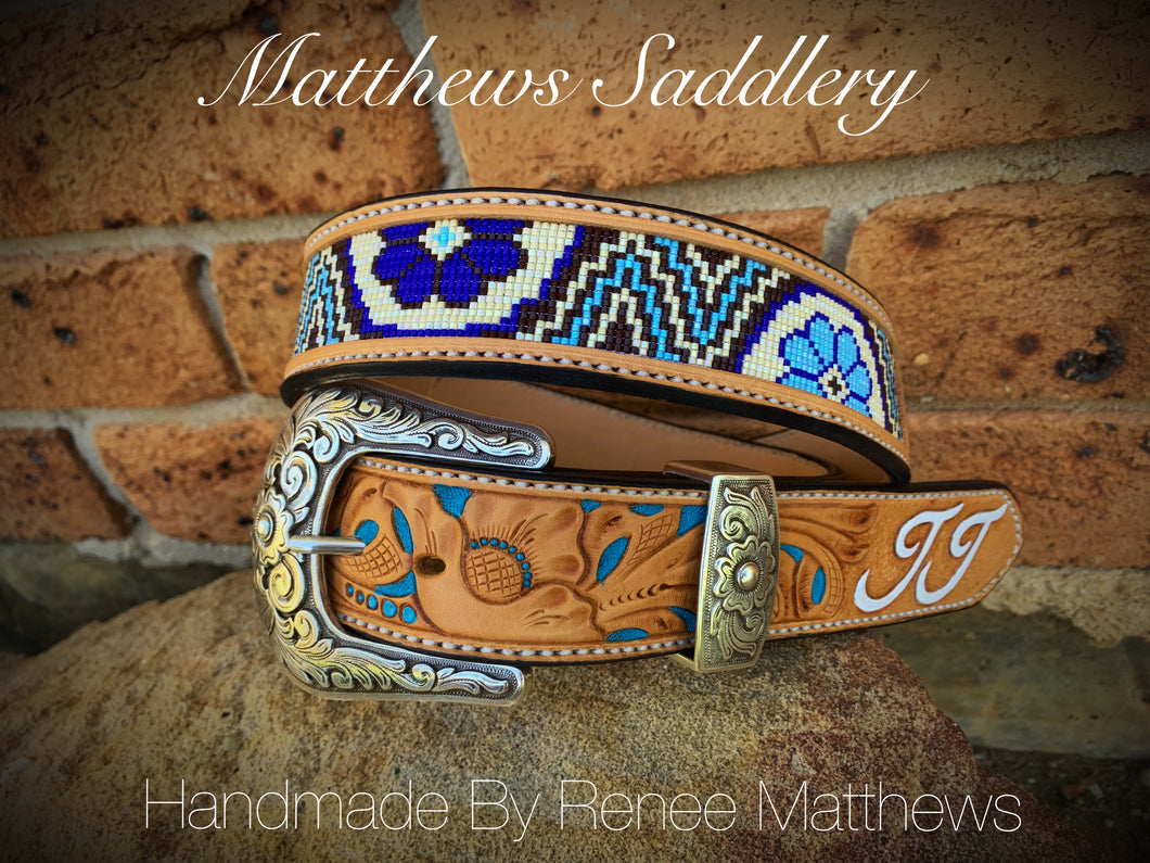 HAND CARVED-BEADED-PAINTED BELT