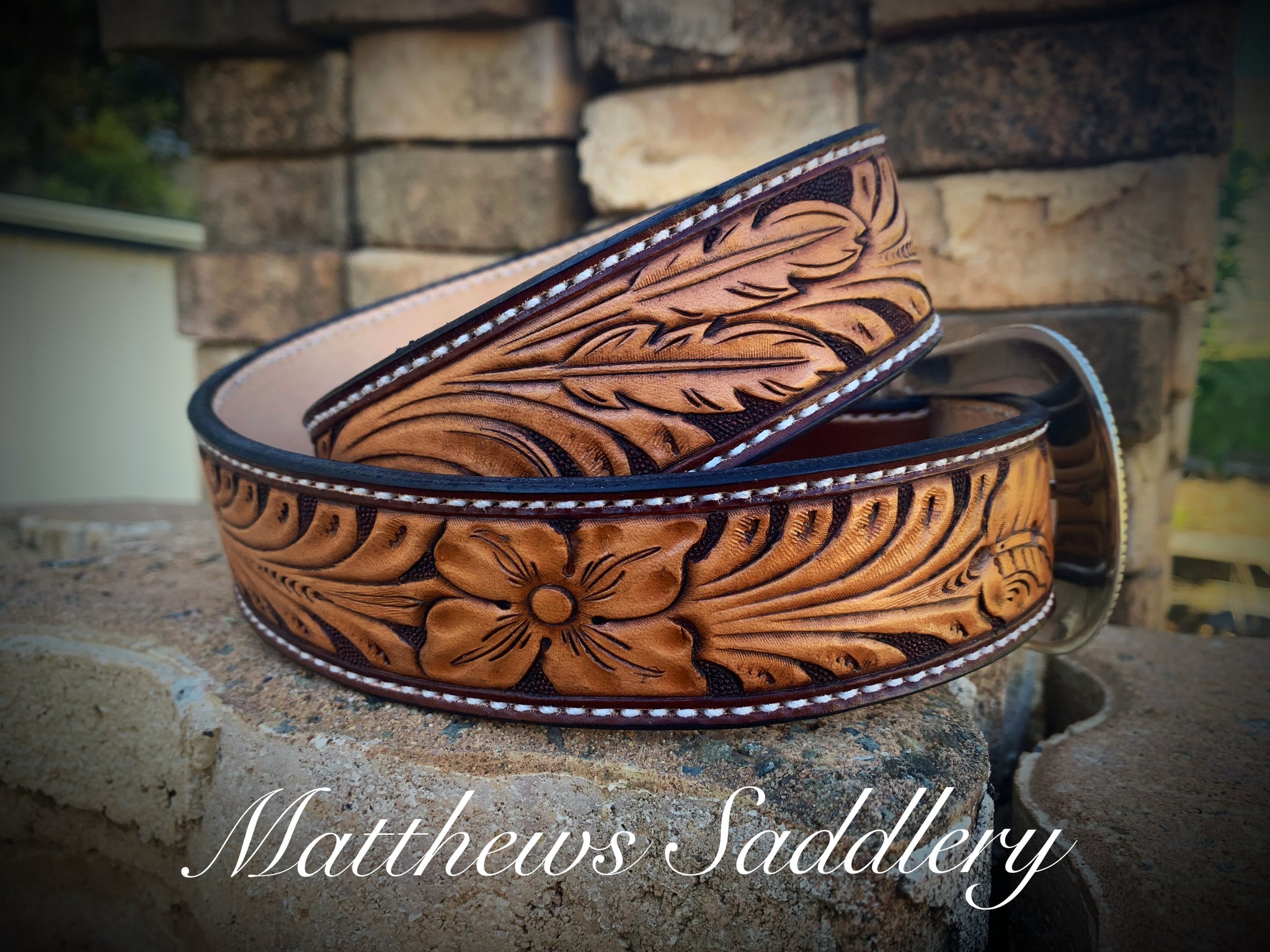 Custom Two-Tone Barbed Wire Design Leather Belt